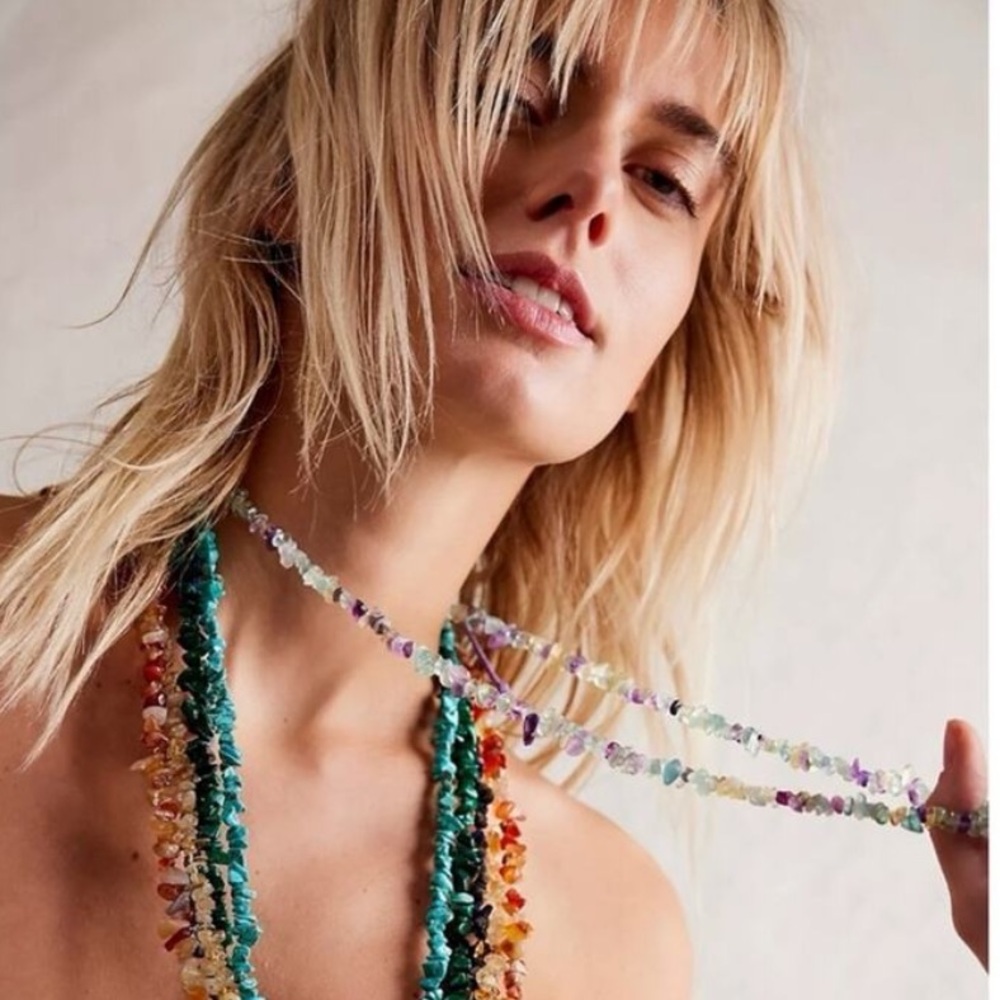Free People Single Strand Beaded purple lilac crystal Necklace - fluorite